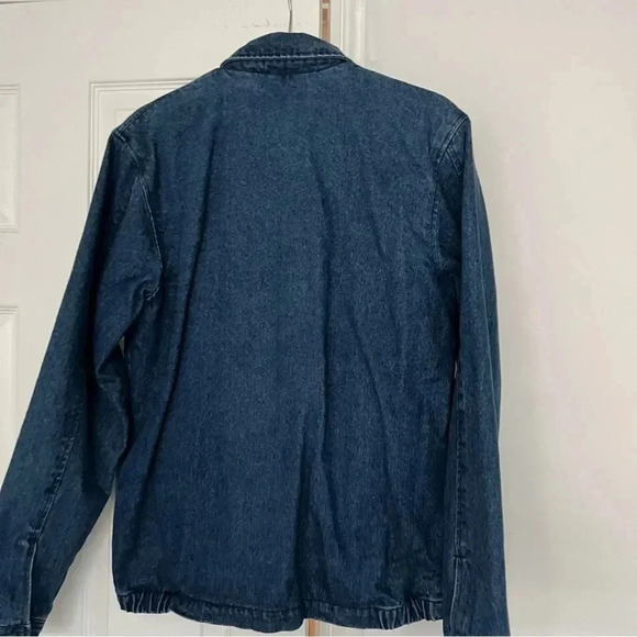 Zara Men Denim Lined Jacket Zip Closure Size Medium With Chest Patch - Picture 3 of 8